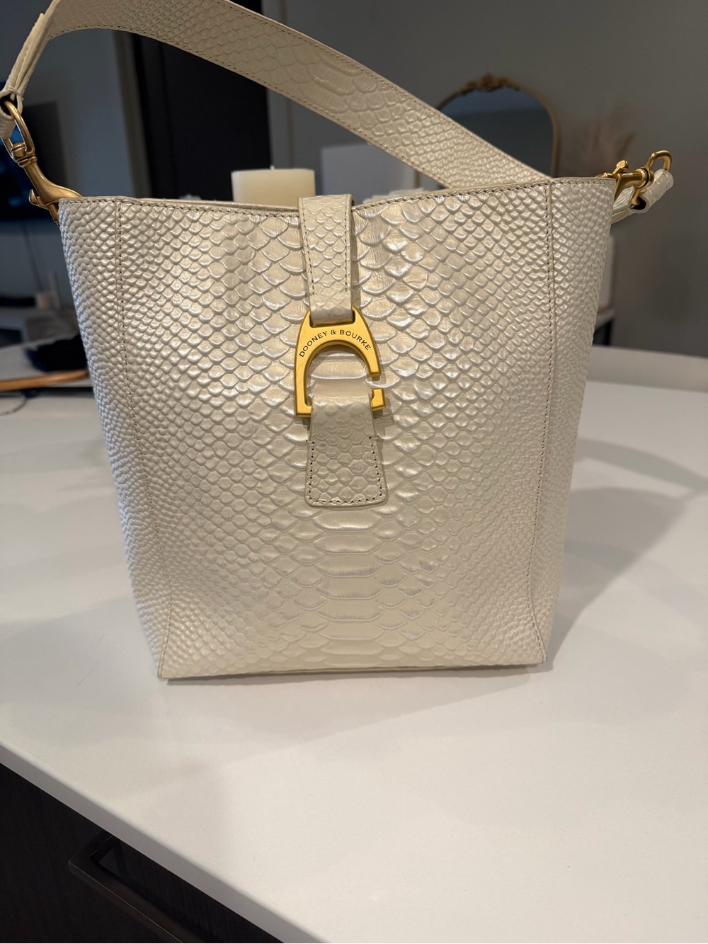 Dooney & Bourke Women Caldwell Emerson Collection Brynn Bucket Bag Pearl White